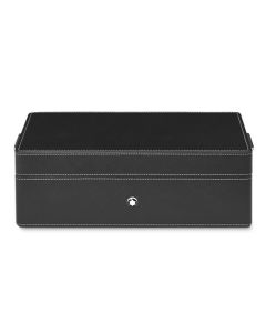 This Montblanc Black Saffiano Leather Desk Box for 3 Pens & Ink Bottle is made out of saffiano leather in black with white stitching to contrast.
