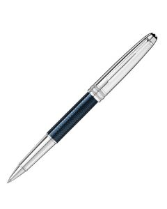 Montblanc rollerball pen with blue hexagon barrel.