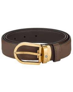 This Horseshoe Vintage Yellow Gold Brown Pin Buckle Belt was designed by Montblanc. 