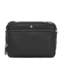 Montblanc's Sartorial Black Leather Messenger Bag with a front zip pocket and main compartment.