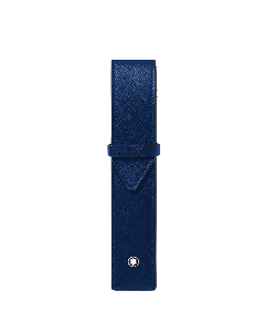 Montblanc Sartorial Pen Case in Textured blue Leather holding one pen.