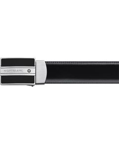 Montblanc Palladium-plated Satin Black Box Buckle Reversible Leather Belt.