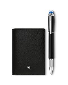 This Black Sartorial Business Card Holder & StarWalker Fineliner Pen Set is designed by Montblanc. 