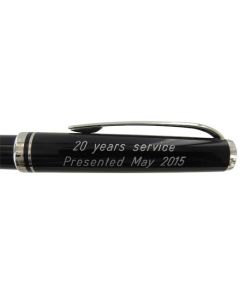 The Montblanc Cruise Collection black ballpoint pen cap engraving.