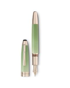 Montblanc's Meisterstück Calligraphy Solitaire Celadon Dégradé Fountain Pen is made with precious lacquer that has a gold pattern which is kept subtle.