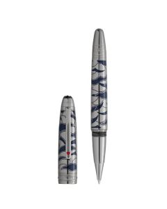 Montblanc's Meisterstück Solitaire LeGrand Around the World in 80 Days Rollerball Pen is made with platinum coating and dark blue resin.