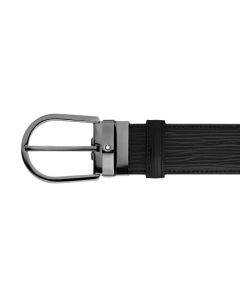 Horseshoe Pin Buckle Black Bark Print Leather Belt