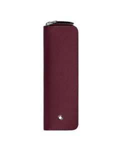 This Montblanc Sartorial Cassis Saffiano Leather Single Pen Pouch has a zip around closure with a matching Cassis leather zip pull in the shape of a tie.