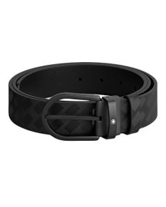 Montblanc's Horseshoe Black PVD Pin Buckle Extreme 3.0 Leather Belt has a matte black buckle that has been made from PVD