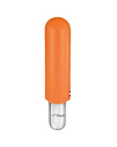 The S.T. Dupont orange smooth leather and stainless steel single cigar case.