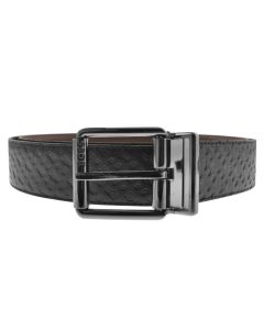 This BOSS 'B' Monogram Reversible Leather Orrol Belt, Black & Brown has a polished gunmetal pin buckle with rounded corners and the BOSS brand name engraved.