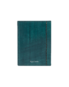 Teal Leather 3 CC Card Holder With Brushstroke Print By Paul smith