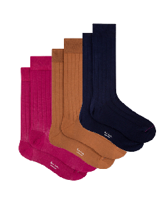 Paul Smith's Men's Cotton Blend Ribbed Socks 3-Pack come in a presentation box with a window. 