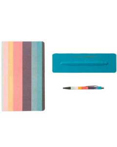 This is the Paul Smith Peacock Blue 849 'Artist Stripe' Ballpoint Pen with Artist Stripe Notebook.