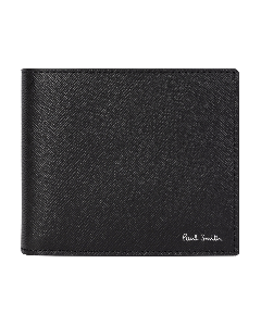Paul Smith's 'Mini Blur' Leather Billfold 4CC and Coin Wallet has the brand name in silver foil embossing on the front.