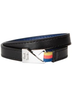 This Black Leather Hook Bracelet has been designed by Paul Smith.