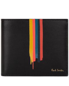 This Black Leather 8CC Wallet with Painted Stripe Detailing has been designed by Paul Smith. 