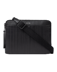 Paul Smith Men's Black Leather 'Shadow Stripe' Musette Bag