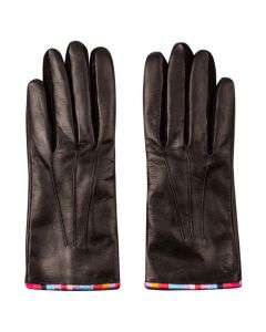 These Black Leather Gloves with Swirl Stripe Edge are designed by Paul Smith. 