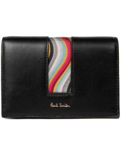 This is the Paul Smith Black Accordion Style Leather Purse with Swirl Detailing.