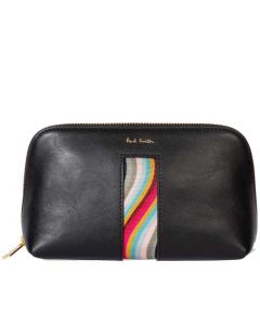 This is the Paul Smith Black Leather Make-Up Bag with Swirl Detailing. 