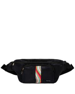 Paul Smith Black Leather Artist Stripes Zip Pouch Bag with Strap New Tags  $495