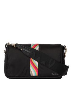 This Black Nylon Cross Body Bag with Swirl Detailing was designed by Paul Smith. 