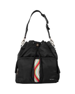 This is the Black Nylon Duffel with Swirl Detailing designed by Paul Smith. 
