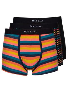 These Bright Stripe, Black & Polka Dot 3-Pack Men's Boxer Trunks are made by Paul Smith. 