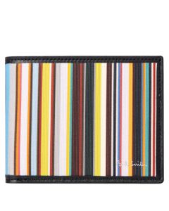 This Black 'Signature Stripe' Print 4CC Wallet is designed by Paul Smith. 