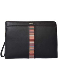 This is the Paul Smith Black 'Signature Stripe' Document Case with Detachable Wrist Strap.