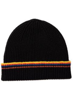 This is the Men's Black Stripe Lambswool Hat designed by Paul Smith. 