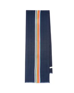 This Dark Blue Wool Multi Central Stripe Scarf is designed by Paul Smith. 