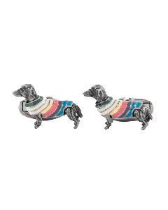 Silver 'Dog In Jumper' Artist Stripe Cufflinks