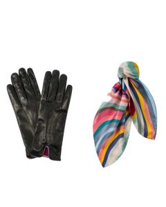 This Paul Smith gift set contains a pair of gloves and neckerchief.