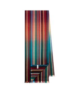 This Wool-Silk Gradient Signature Stripe Scarf was designed by Paul Smith. 