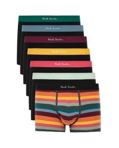 These are the Paul Smith Black & Multi-Coloured Stripe 7 Pack Men's Boxer Shorts. 