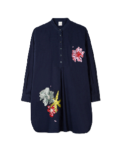 Navy Embroidered Cotton Tunic