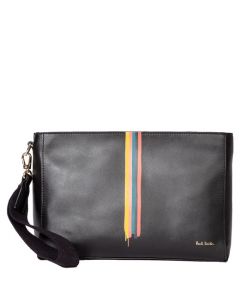 This Black Leather Wash Bag with Painted Stripe Detailing has been designed by Paul Smith. 