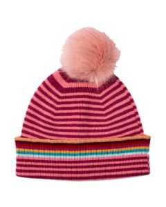 This Pink Stripe Knitted Wool Pom-Pom Beanie was designed by Paul Smith.