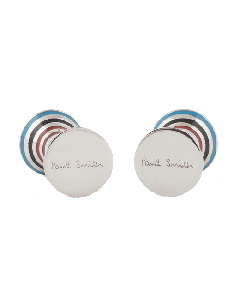Paul Smith's Men's Logo Signature Stripe Reel Cufflinks with the paul smith brand name engraved.