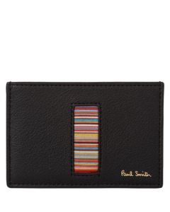 This Soft Grain Black 2CC Signature Stripe Detail Card Holder has been created by Paul Smith.