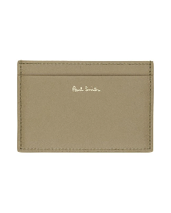 Signature Stripe 3 CC Leather Card Holder In Khaki By Paul Smith