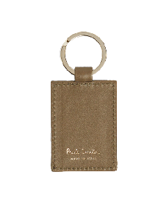 Khaki Leather Keyring With Signature Stripe