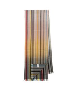 This Wool-Silk Gradient Grey Signature Stripe Scarf was designed by Paul Smith. 