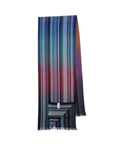 This Wool-Silk Gradient Blue Signature Stripe Scarf was designed by Paul Smtih. 