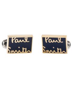 These Navy/Gold Oversized Logo Cufflinks are designed by Paul Smith. 
