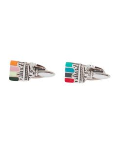 This pair of Paul Smith 'Artist Stripe' Paint Brush Cufflinks has been made from copper and zinc with an enamel inlay for the coloured paint.