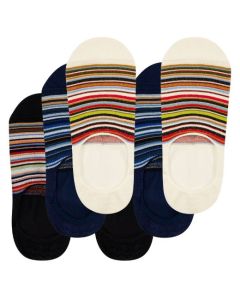 Paul Smith's Men's Signature Stripe 'No Show' Socks 3Pack come in a similar stripe design on each one but with in a different colourway that contrasts the base colour.