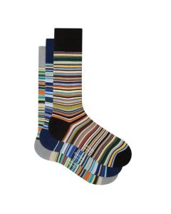 Paul Smith's Men's Signature Stripe Novelty Socks 3 Pack are made out of a cotton blend with a soft to the touch feel.